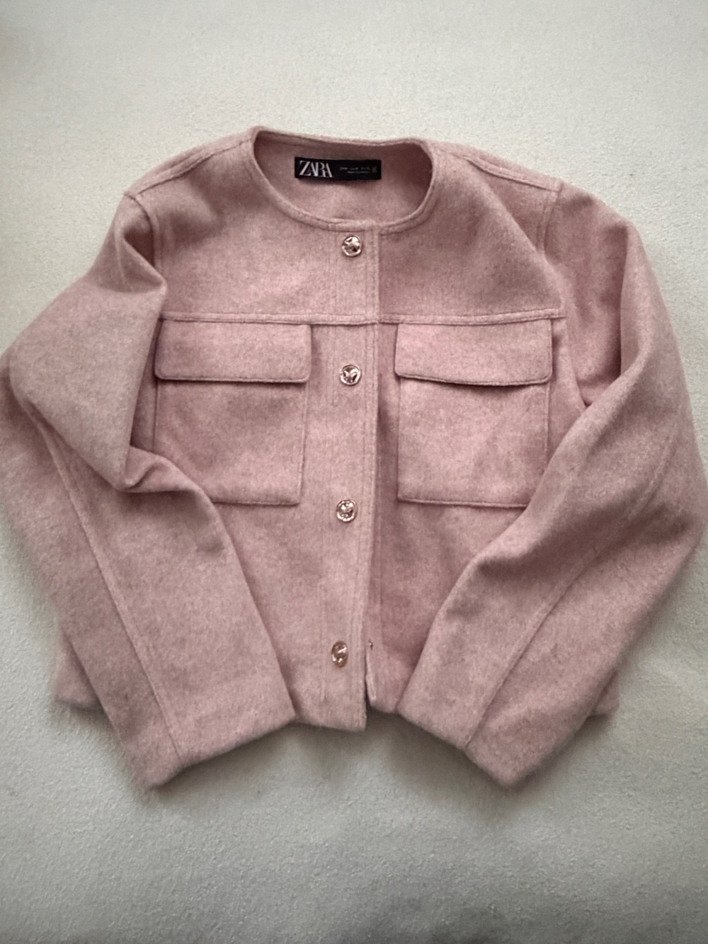 Zara Dusty Pink Wool-Blend Pocket Blazer